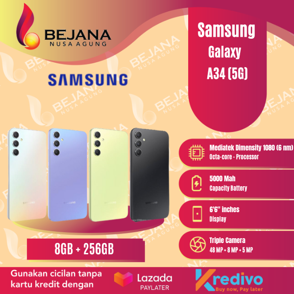 Samsung Galaxy A34 5G Smartphone ( 8GB + 256GB ) Garansi Resmi Harga 4,599,000 rupiah*Gratis Ongkir