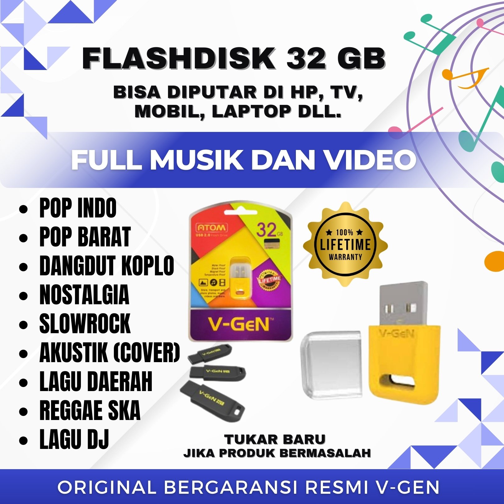 Flashdisk Musik isi Lagu-lagu 32GB Untuk Speaker, TV, mobil dan lain lain Bonus OTG dan Stand HP Harga  99,000 rupiah*Gratis Ongkir