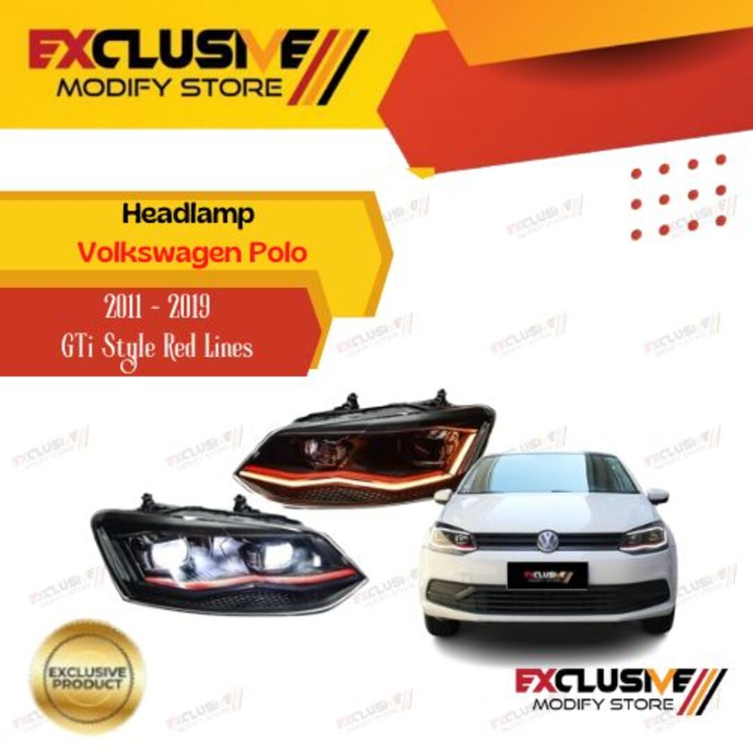 VOLKSWAGEN POLO 2011 - 2019 HEADLAMP UPGRADE 2023 GTi STYLE RED LINES Harga 11,250,000 rupiah*Gratis Ongkir