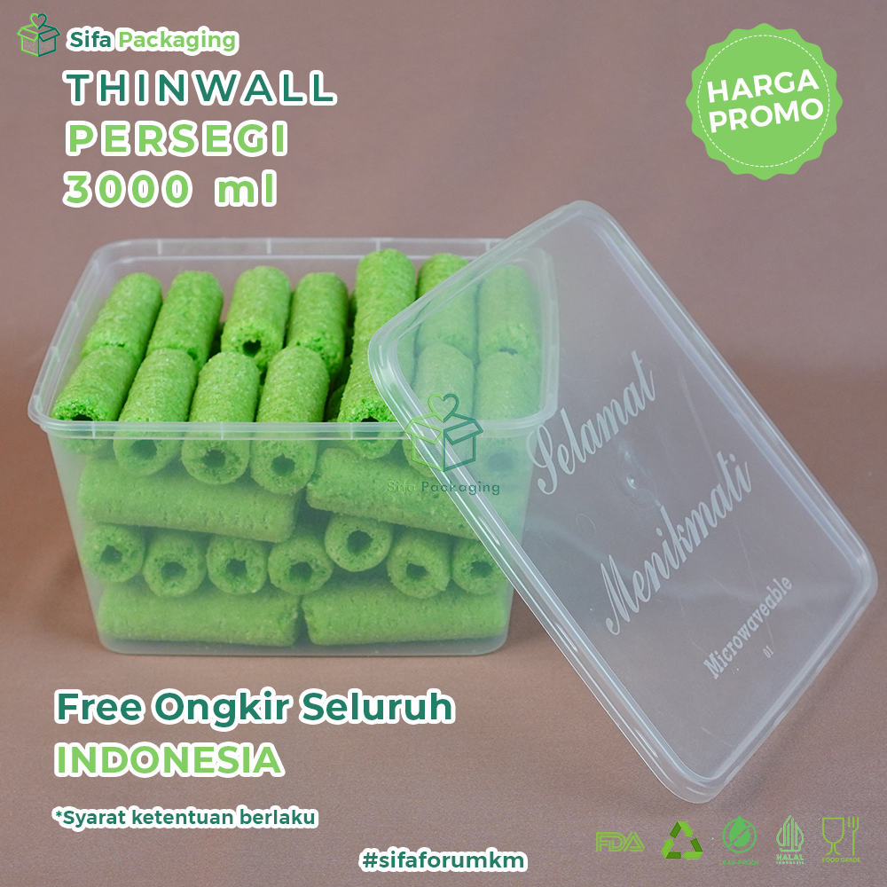 Thinwall square + lid 3000ml food box Thinwall square plastic container cake holder snack food contain…