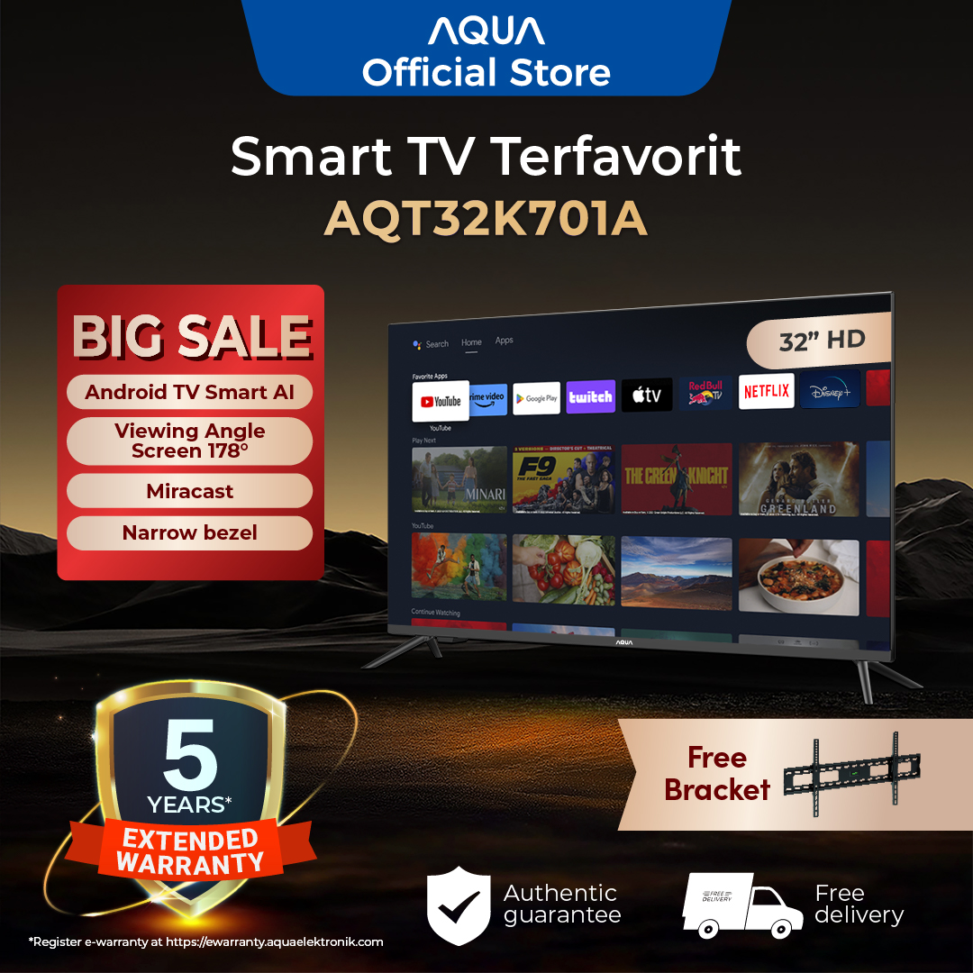 Aqua Smart Tv 32 Inch Fhd - Android 11 - Bezel Less - Android Devices Iot Hub - Google Playstore - Built-In Chromecast - Bluetooth Connectivity - Aqt32K701A Harga 2,099,000 rupiah*Gratis Ongkir