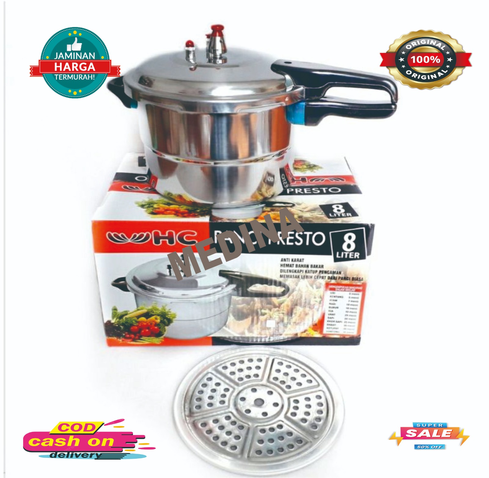HC 8 litre pressure cooker without glass lid Harga 169,999 rupiah*Gratis Ongkir