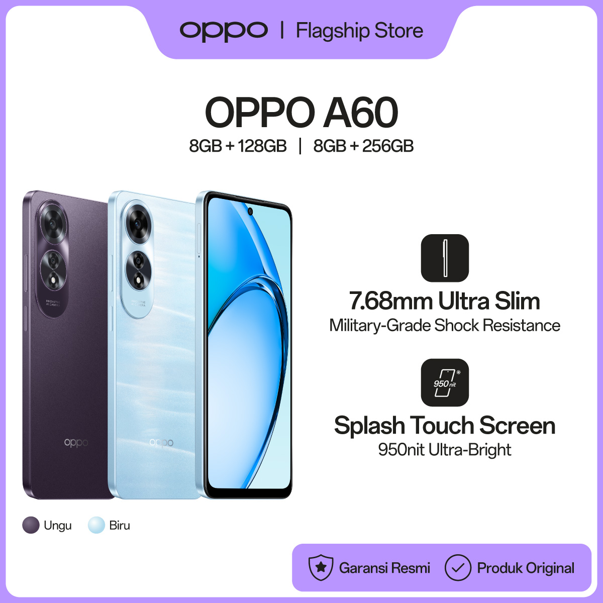 OPPO Smartphone A60 8GB+8GB+128GB/256GB [NFC, 45W SUPERVOOC, Military-Grade Shock Resistance, 950nit Ultra-Bright] Harga 2,779,000 rupiah*Gratis Ongkir