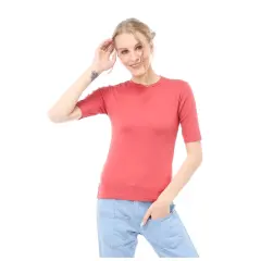 Hamlin Genevie Kaos Kasual Wanita Round Neck Lengan 3/4 Material Cotton ORIGINAL - Pink Orange