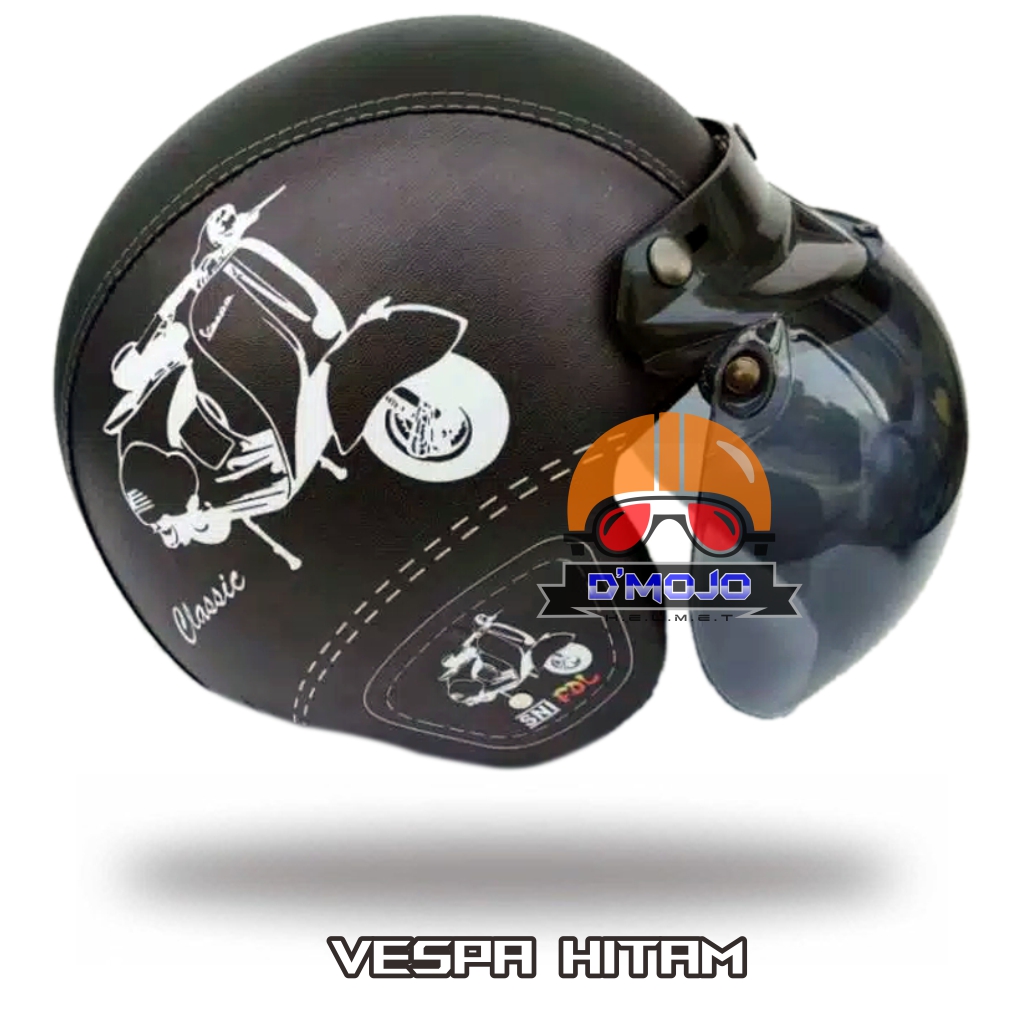 Helm Bogo Dewasa Retro Motif Vespa Hitam SNI - Kulit - Free Packing Kardus  | Lazada Indonesia