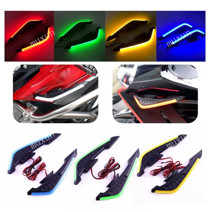 2Pcs Motorcycle Front Side Spoiler Winglet Aerodynamic Wing Set Fixed Wind Wing with Led Light Adhesive Decoration Sticker Harga 75,999 rupiah*Gratis Ongkir