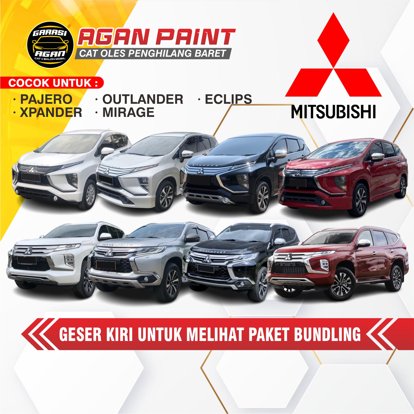 Cat Penghilang Baret MITSUBISHI Pajero / Expander / Elclips / Mirage / Outlander / Garasi Agan Paint Harga 64,000 rupiah*Gratis Ongkir