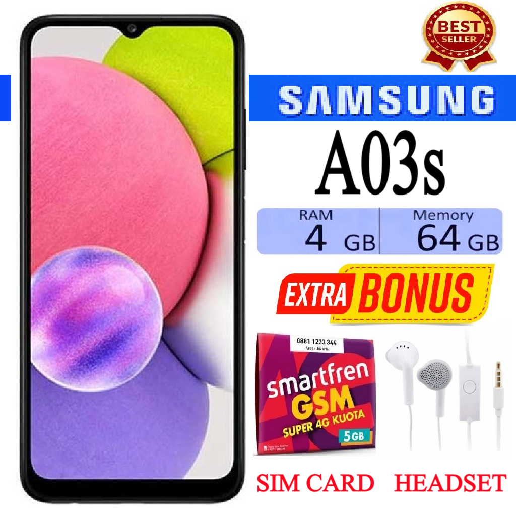 SAMSUNG Galaxy A03s RAM 4/64 GB FULLSET Bergaransi - FREE SIM CARD Giá 1,000,000 Đồng*Miễn phí vận chuyển