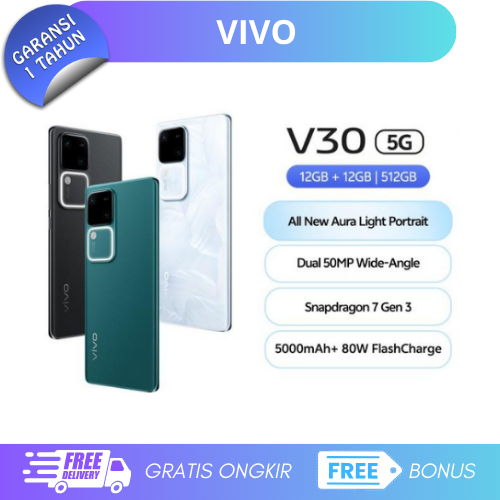 Vivo V30 5g 12/512Gb - Qualcomm Snapdragon 7 Gen 3 - Nfc Harga 5,159,000 rupiah*Gratis Ongkir