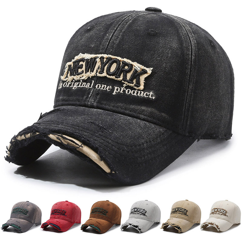 Topi Baseball New York Rustic Unisex Warna-Warni dengan Patch Bordir