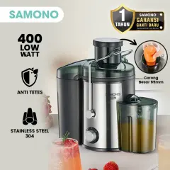 SAMONO Juicer Machine Pembuat Jus Buah Sayur Ekstrator 2 Tingkat Kecepatan Low Watt 400Watt Food Grade Body Stainless Steel Garansi 1 tahun Ganti Baru SW-JE400