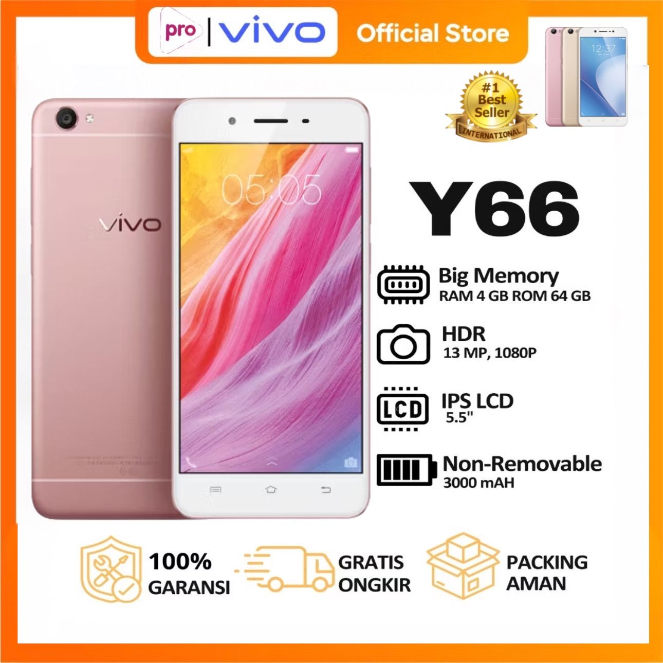 PROMO! VIVO Y66 RAM 4/64GB 4G LTE SMARTPHONE dual sim [NEW/COD] Harga 439,000 rupiah*Gratis Ongkir