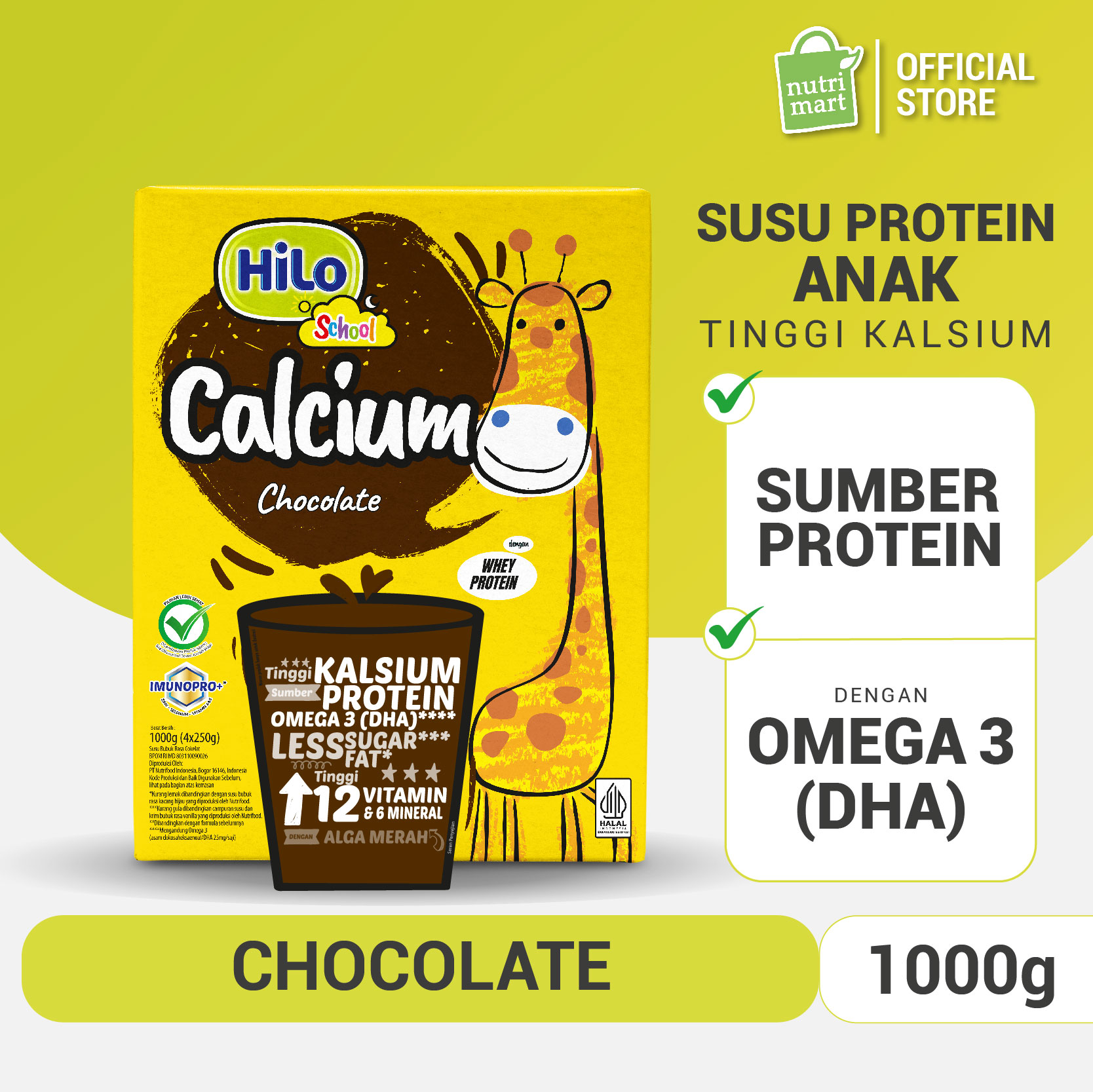 HiLo School Chocolate 1000g - Susu Anak Tinggi Kalsium Protein Lebih Rendah Gula Harga  161,400 rupiah*Gratis Ongkir
