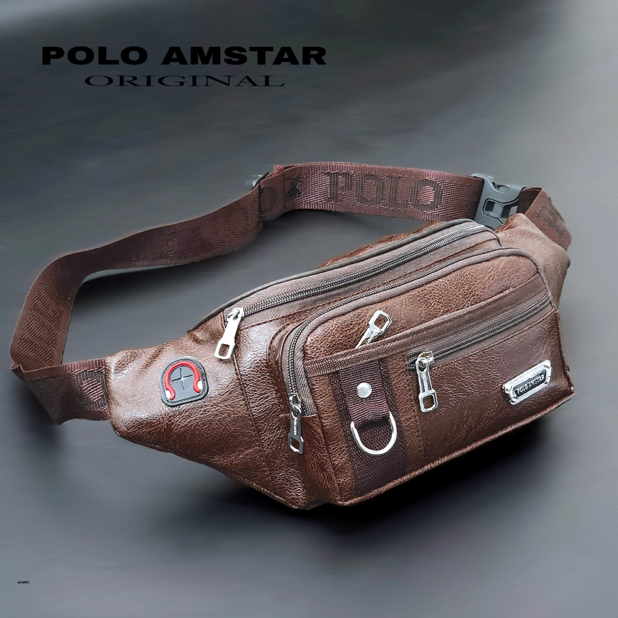 Tas Selempang Pria POLO AMSTAR Waistbag Compact Slingbag Kulit Tas Pinggang Cowok Casual Multifungsi