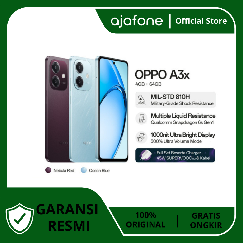 Oppo A3X 4/64GB | 4/128GB | 6/128GB original official warranty Harga 1,499,000 rupiah*Gratis Ongkir