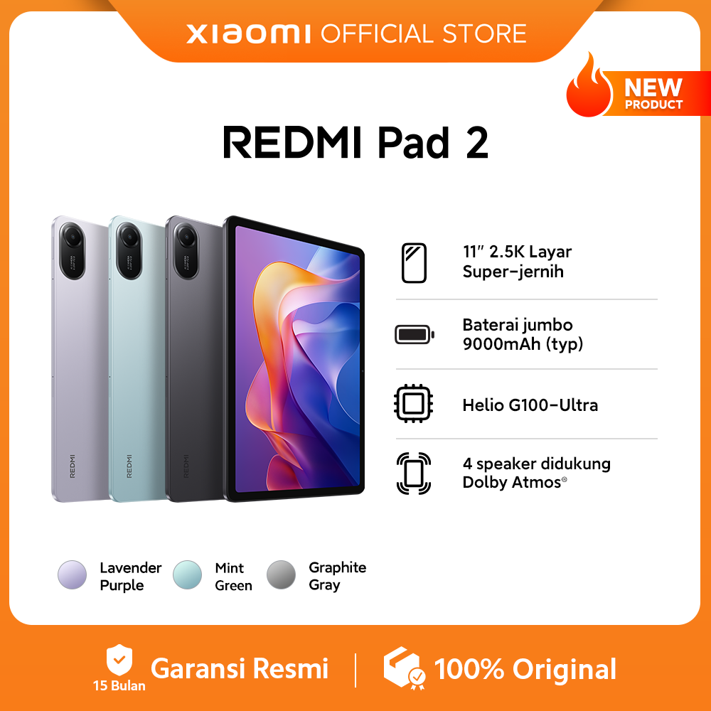 Xiaomi Redmi pad 2 (4/128g) | 11 2.5 super clear screen | 9000mAh jumbo battery (TYP) | Helio G100-Ultra | Dolby Atmos powered speaker®[Official Store] Harga 1,998,000 rupiah*Gratis Ongkir