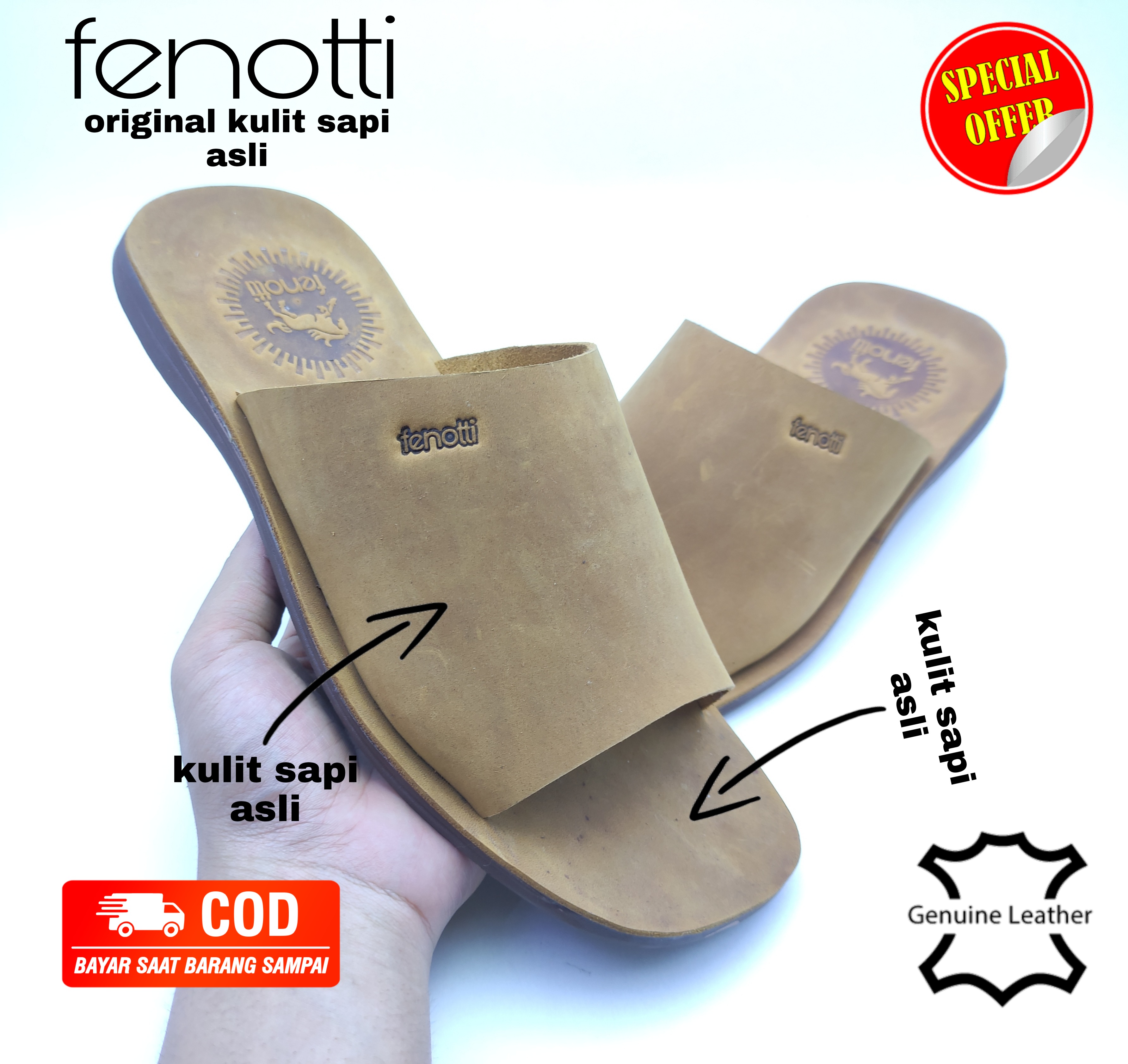 sandal pria kulit sapi insole full kulit sapi slop pria kulit Harga 136,200 rupiah*Gratis Ongkir
