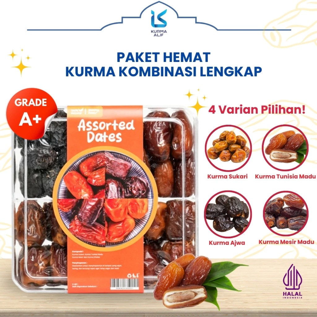 Assorted Dates 4 in 1 Sukari Dates Ajwa Dates Tunisian Dates Honey by Haji Umrah Suitable for Hampers