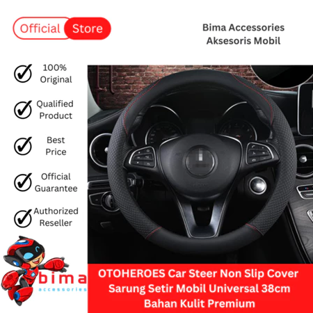 OTOHEROES Sarung Stir Setir Mobil Universal 38cm Bahan Kulit Premium Car Steer Non Slip Cover 38 cm Harga 49,900 rupiah*Gratis Ongkir