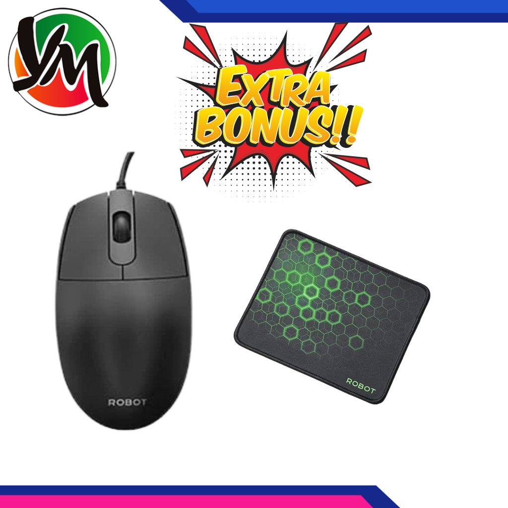 {EXTRA BONUS MOUSEPAD} MOUSE ROBOT M102 USB + MOUSEPAD ROBOT RP01 Harga 33,000 rupiah*Gratis Ongkir