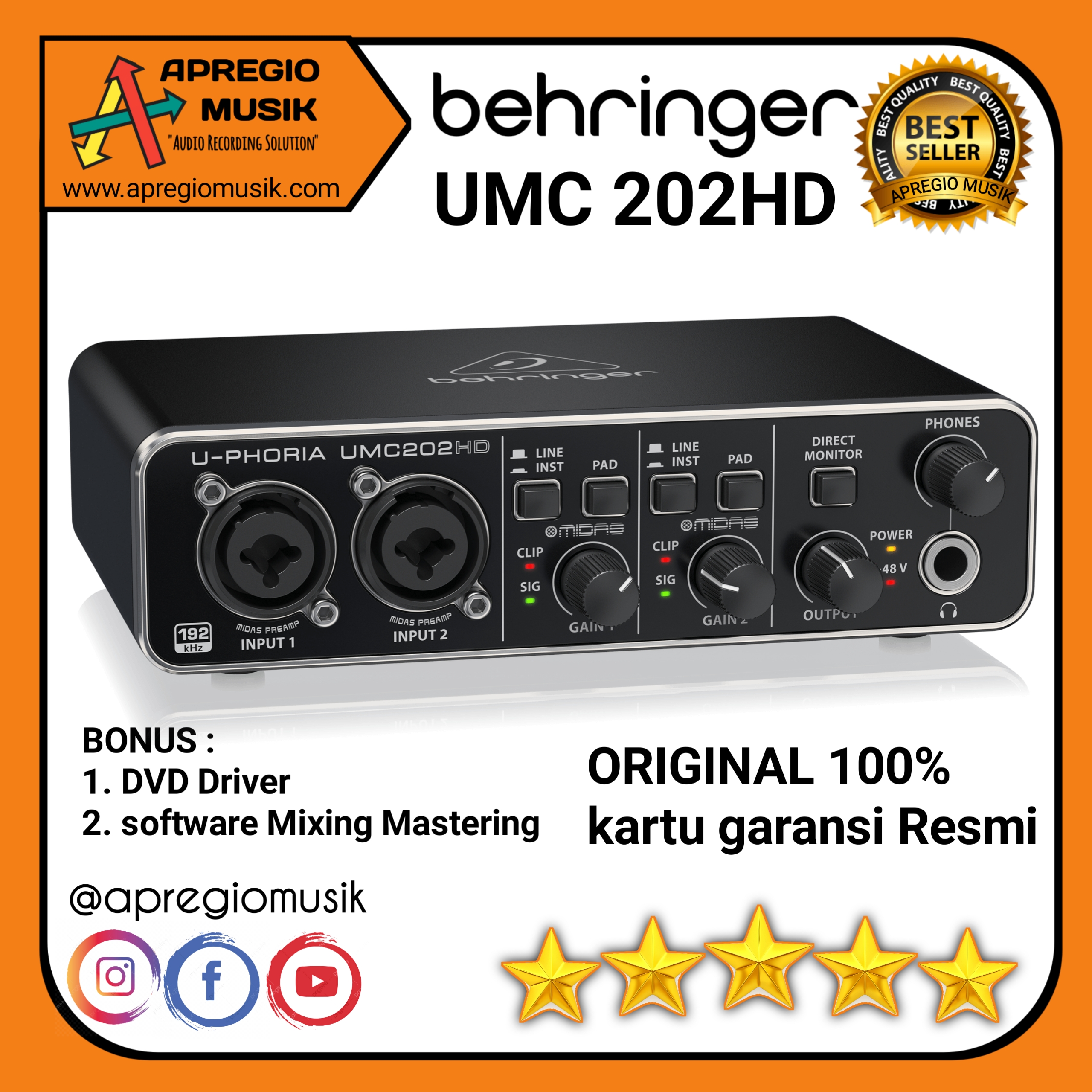 UMC202HD　Soundcard　Lazada　Indonesia　Behringer　202HD　UMC　channel