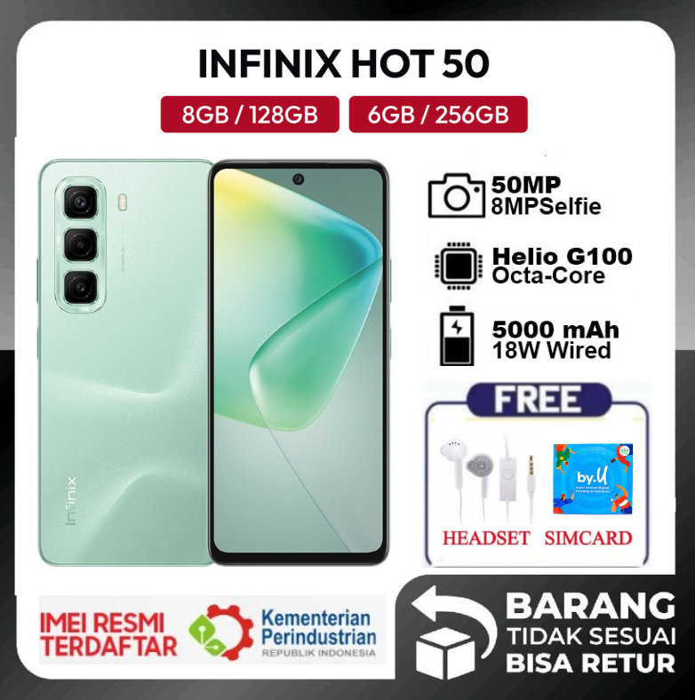 Infinix Hot 50 6 256 Nfc Ram 6Gb 256Gb & 8/128 Gb Chipset Mediatek Helio G100 - 6/256 Gb , Promo Giá 1,570,000 Đồng*Miễn phí vận chuyển