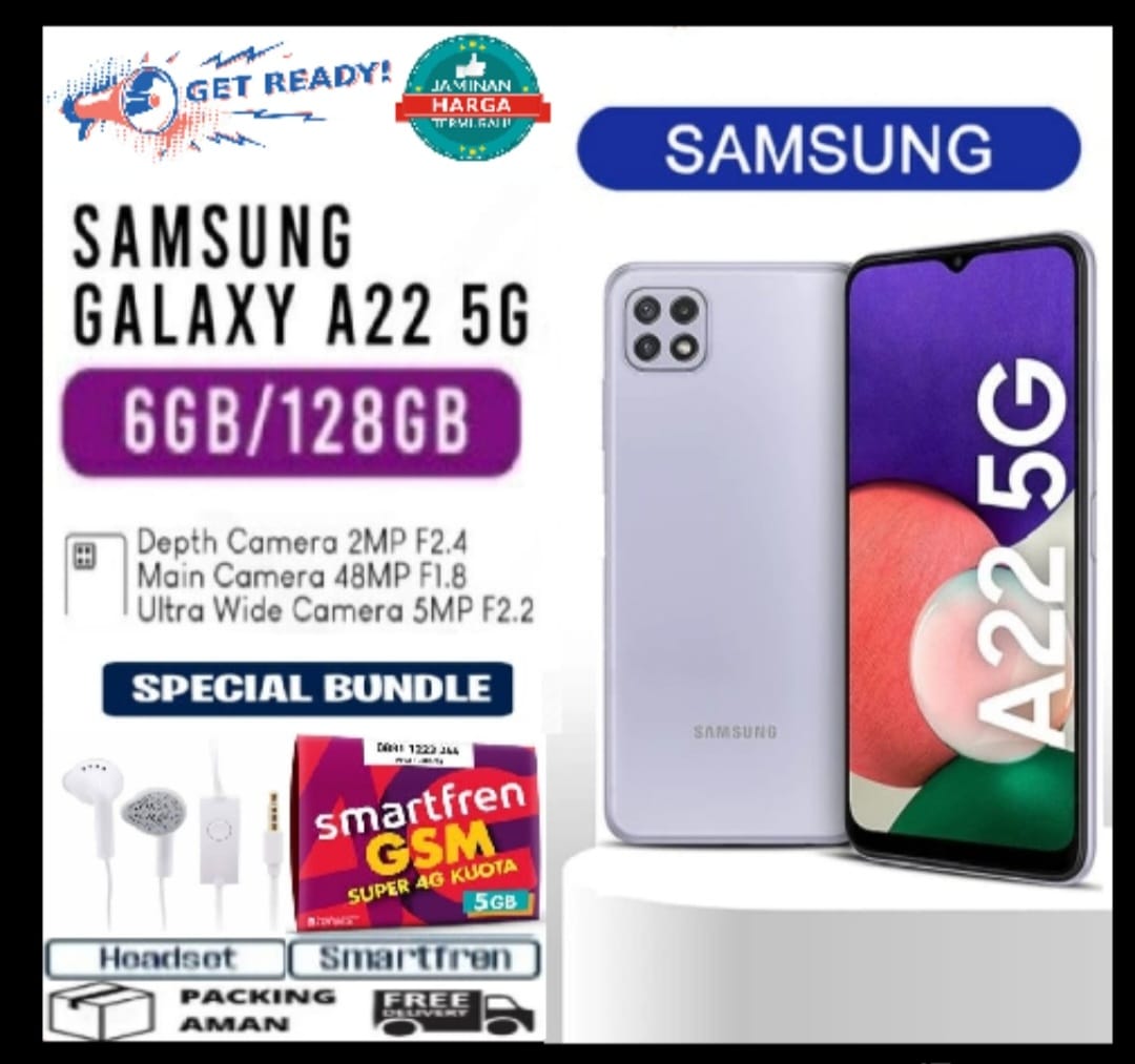 Samsung Galaxy A22 5G [6GB/128GB] & Samsung Galaxy A22 4G [6GB/128GB] Black , Mint , Violet - ORIGINAL - Garansi Harga 1,600,000 rupiah*Gratis Ongkir