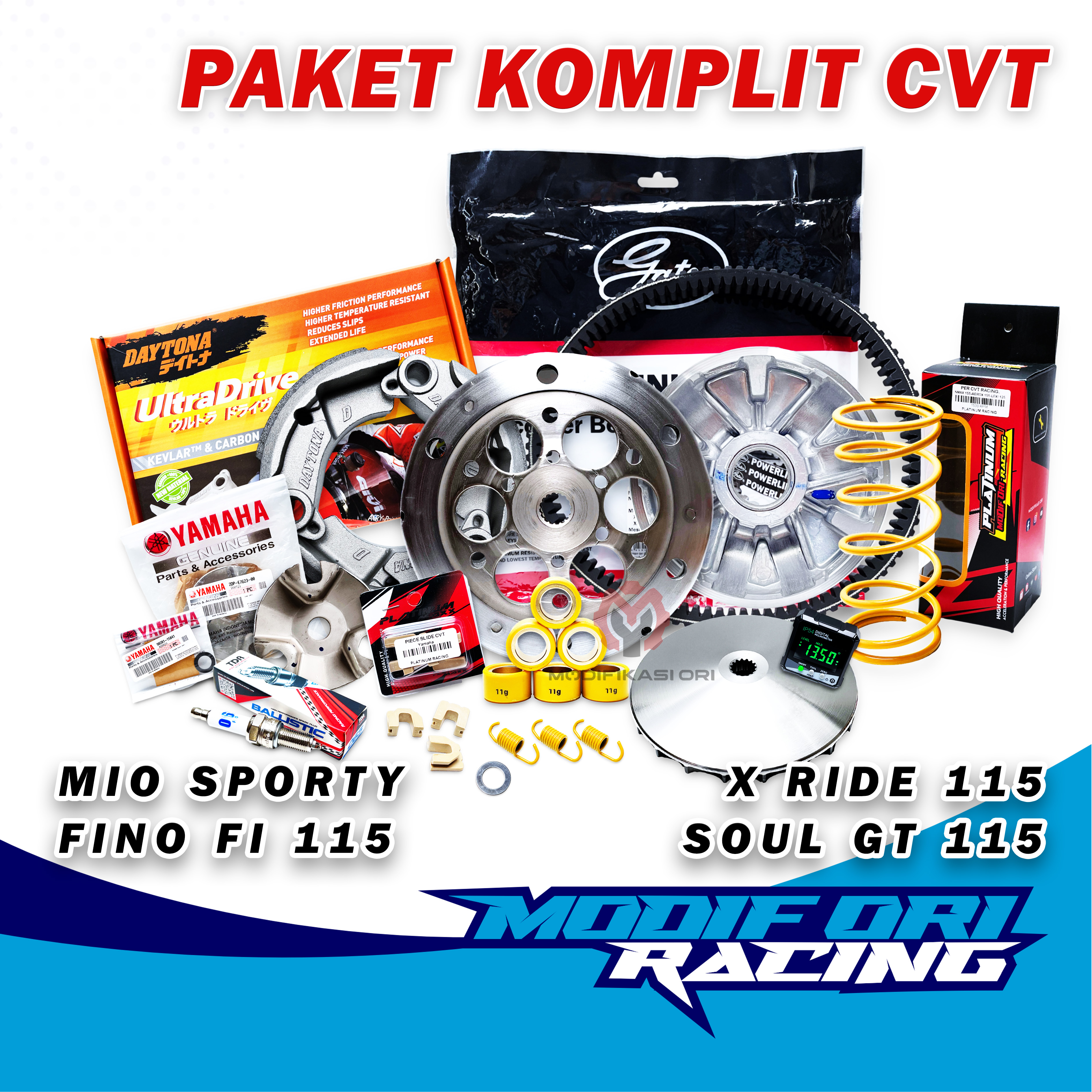 PAKET CVT KOMPLIT Mio Karbu Mio Sporty Mio J - X ride 115 Yamaha Upgrade Full kirian CVT Fino fi 115 Paket Upgrade Kirian bubut Modifikasi Ori Vbelt Harga 1,050,000 Ringgit*Penghantaran Percuma