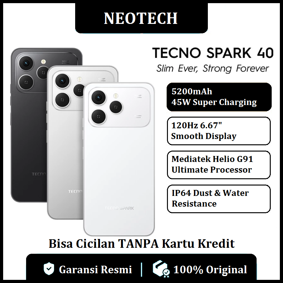 Tecno spark 40 (6GB/128GB | 8GB/256GB) supports installment payment without credit card-1 year official warranty-cheap hp (kredivo, Laz pay later, available for cod, ovo, original) Giá 1,798,000 Đồng*Miễn phí vận chuyển