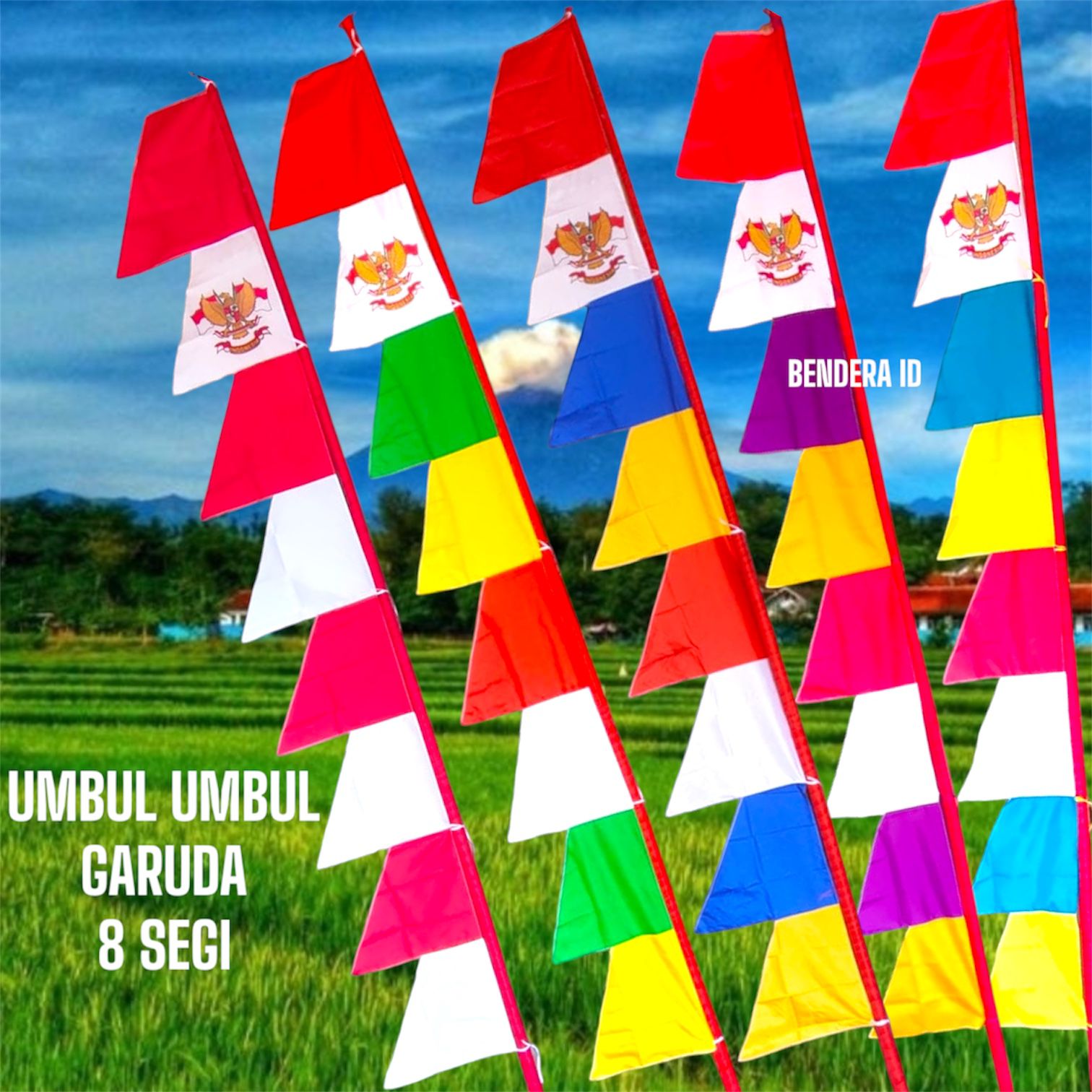 (10 Pcs) Umbul Umbul Warna Warni DAN Merah Putih