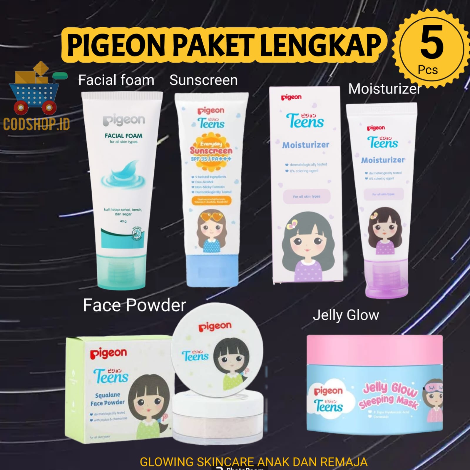 SKINCARE ANAK PIGEON 1 SET PAKET LENGKAP PIGEON TEENS Jelly Glow Sleeping Mask sunscreen moisturizer