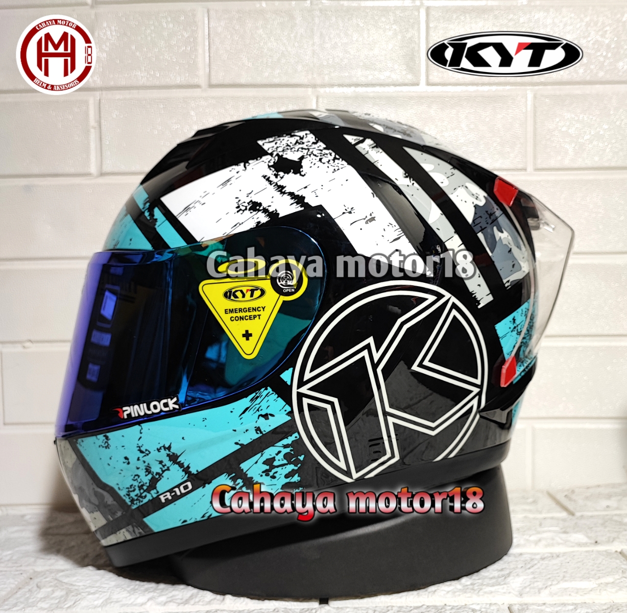 PAKET GANTENG KYT R10 #3 AQUA BLUE FULL FACE|R10 SERI3 Harga 760,000 Ringgit*Penghantaran Percuma