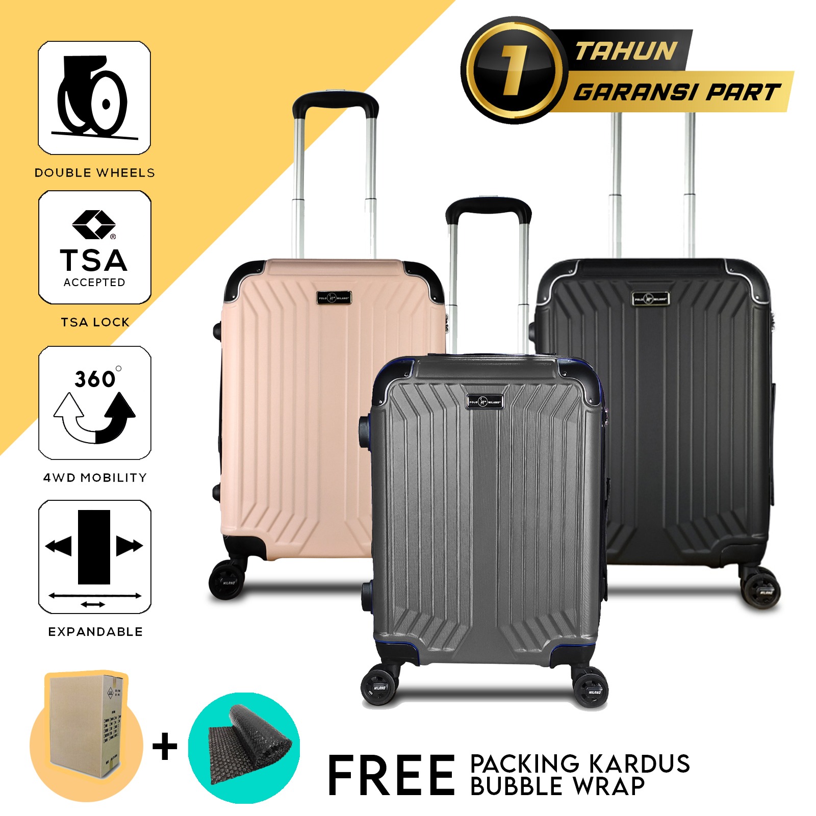 Polo Milano x Hinomoto Koper Hardcase ABS 24 Inch GARANSI RESMI