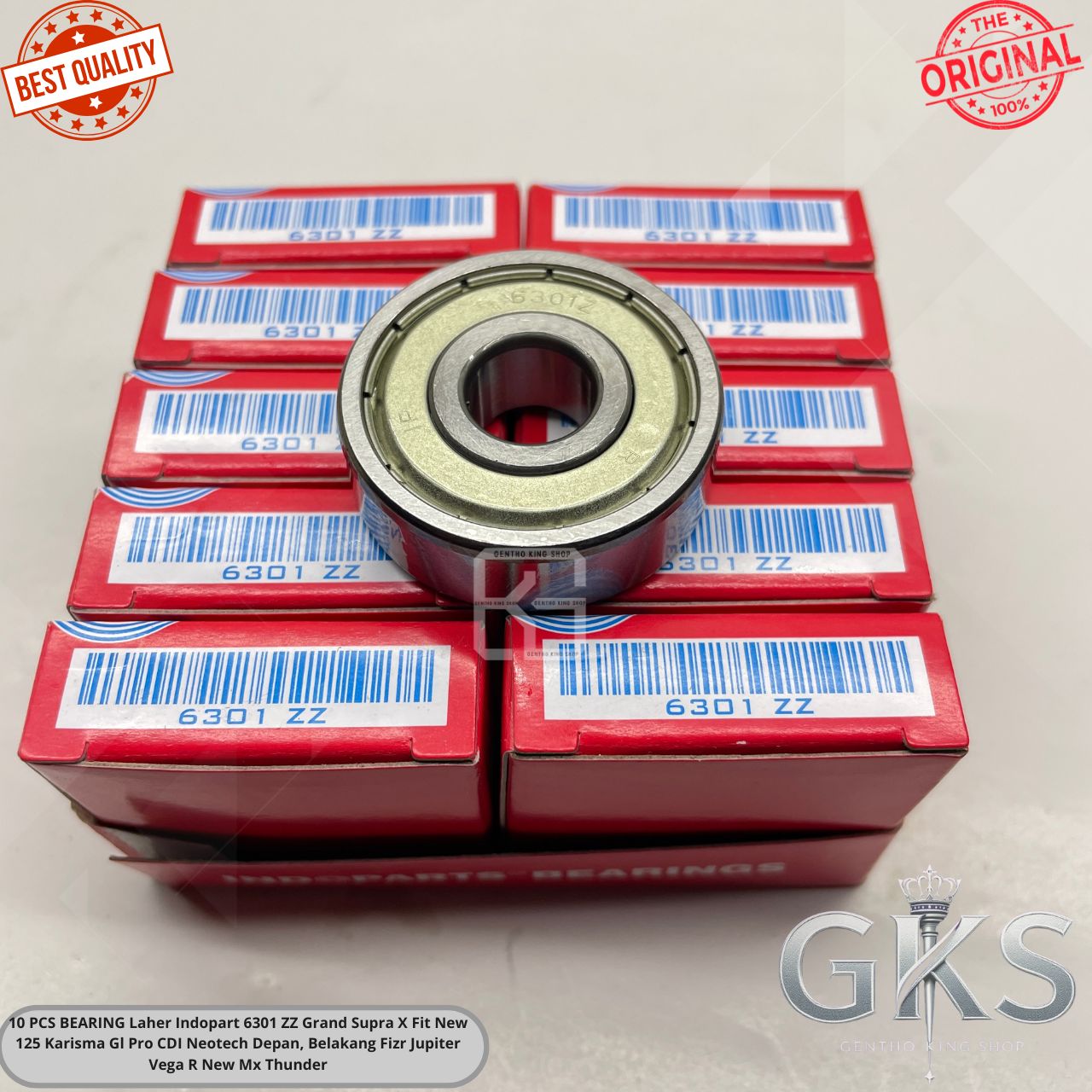 10 Pcs Bearing Laher Indopart 6301 Zz Grand Supra X Fit New 125 Karisma Gl Pro Cdi Neotech Front, Rear Fizr Jupiter Vega R New Mx Thunder Harga 115,000 rupiah*Gratis Ongkir