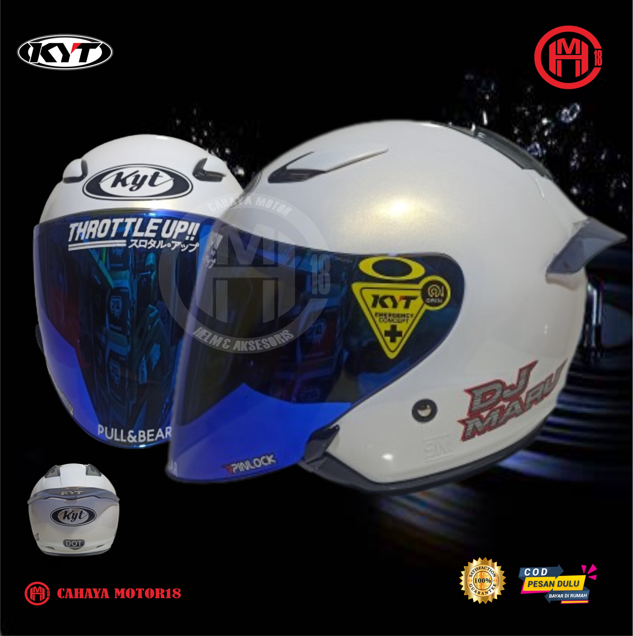 PAKET GANTENG HELM KYT DJ MARU SOLID WHITE PUTIH KACA IRIDIUM|FREE STIKER DAN SPOILER KYT CUSTOM Harga 350,000 rupiah*Gratis Ongkir