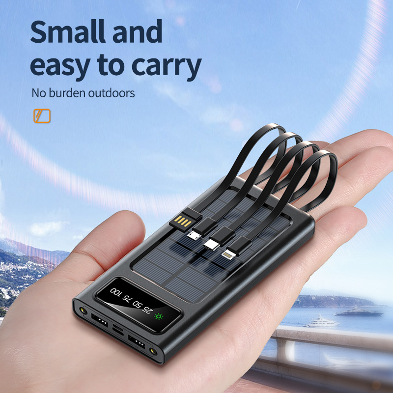 Pawer Bank 50000mAh 30000mAh 4Kabel Output Solar Power Bank Tenaga Surya Mini Portabel 2 USB Port Type…