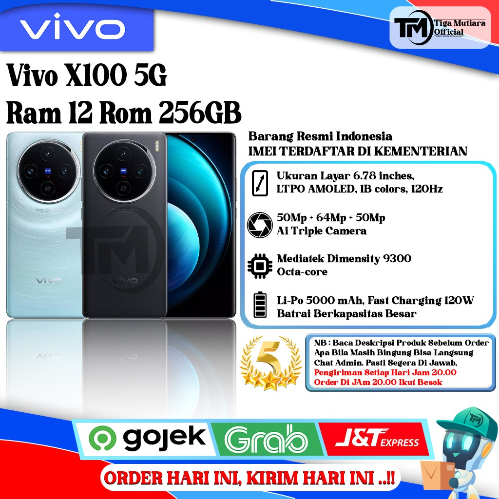 Vivo X100 5G Ram 12 Rom 256GB Harga  9,988,000 Ringgit*Penghantaran Percuma