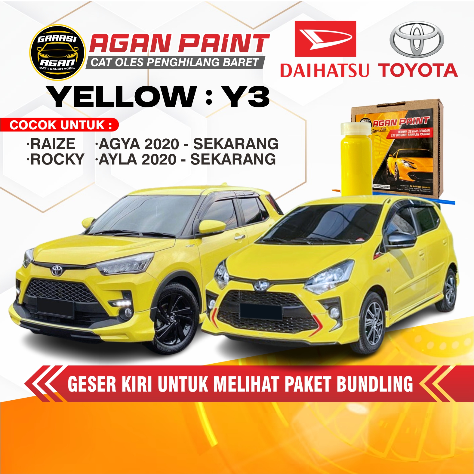 KUNING LEMON Y3 Cat Penghilang Baret AYLA AGYA RAIZE ROCKY Car Kendaraan Mobil Car Paint GARASI AGAN Harga 64,000 rupiah*Gratis Ongkir