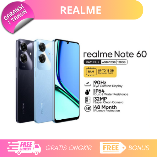 Realme Note 60 6/128Gb - Unisoc Tiger T612 - Ip64 180 Hz Harga  995,000 Ringgit*Penghantaran Percuma