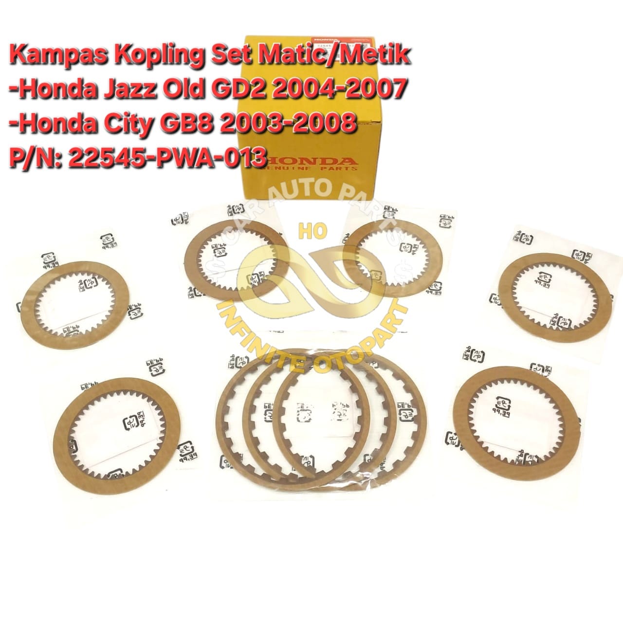 KAMPAS KOPLING SET MATIC METIK HONDA JAZZ OLD GD2 CITY GB8 MATIC 22545-PWA-013 GS Harga 1,350,000 rupiah*Gratis Ongkir