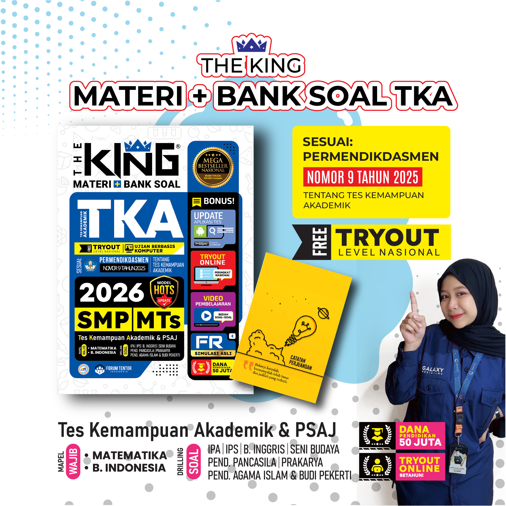 2026 Smp/Mts Tka Book the King 2026 Smp/Mts Tka Question Bank Materials (According to Permendikdasmen No. 9 Years 2025) - Merek Forum Edukasi Harga 34,317 rupiah*Gratis Ongkir