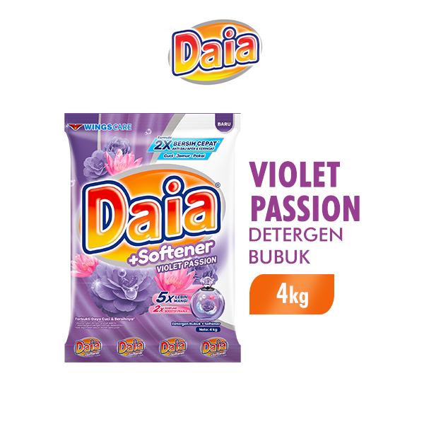 Daia Detergen Bubuk + Softener Violet Passion 4kg Harga  62,600 rupiah*Gratis Ongkir
