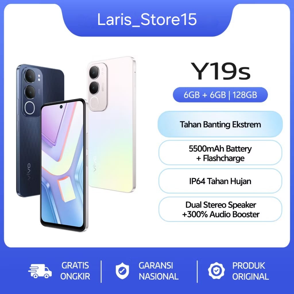 vivo Y19S (4/64) - 50 MP AI Camera, 5500mAh+15W FlashCharge, SGS Drop Resistance, IP64 Dust Waterproof, Dual Speaker Audio Boost Harga  1,599,000 Ringgit*Penghantaran Percuma
