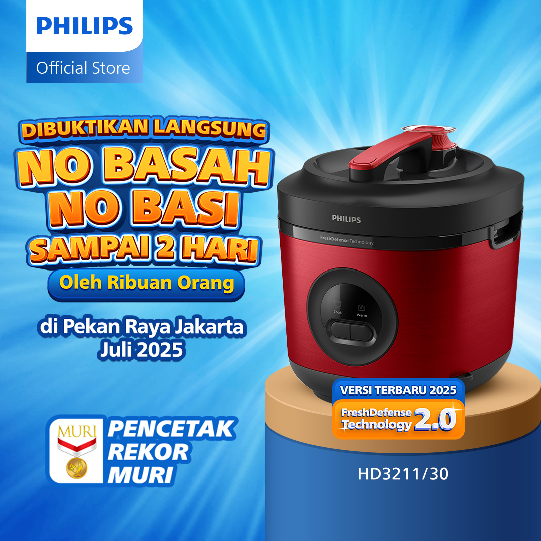 Philips Rice Cooker 1.8 L - 3000 Premium Series Hd3211/30 - Red - Bakuhanseki Inner Pot - Non-Stick - Freshdefense Technology - No Basi Rice - 400 Watt, Philips Rice Cooker, Rice Cooker, Magicom, Mejikom, Philips Rice Cooker Harga 645,000 rupiah*Gratis Ongkir