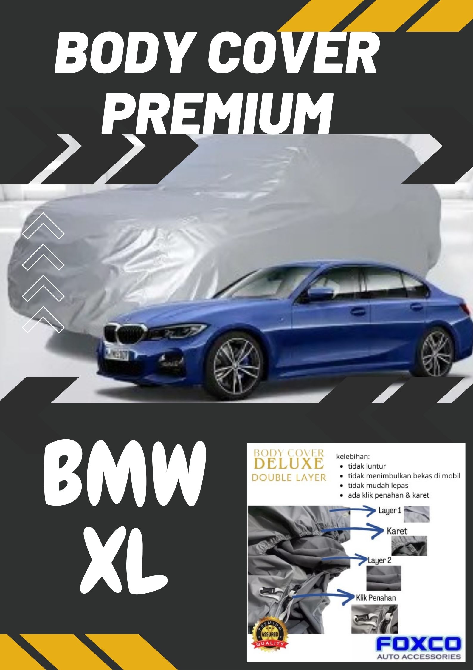 Super premium quality car protector covers car body cover BMW XL # body cover premium BMW XL car protector super premium quality Harga 523,000 rupiah*Gratis Ongkir