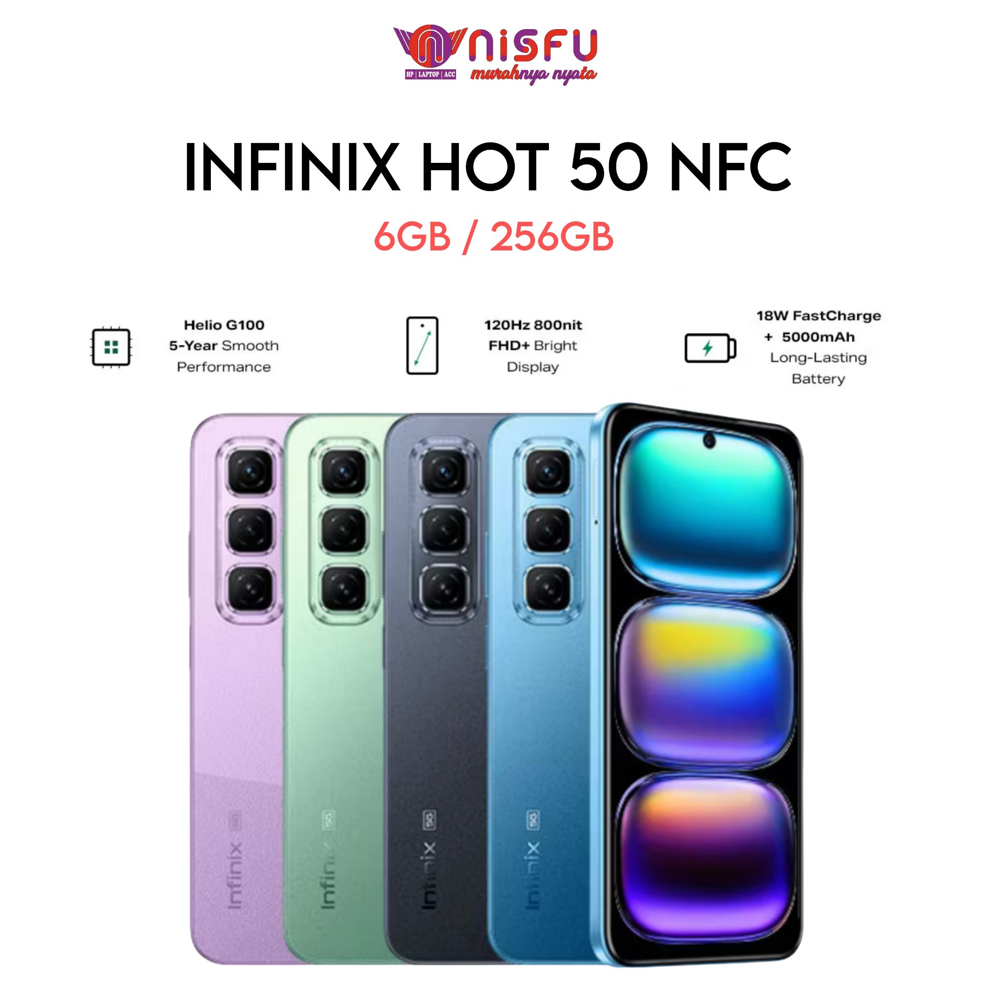 Infinix Hot 50 Pro / HOT 50 8/256GB - Up to 16GB Extended RAM - Helio G100 - 6.78 inch 120Hz Amoled - 50MP - 5000 mAh - NFC Harga  2,189,000 Ringgit*Penghantaran Percuma