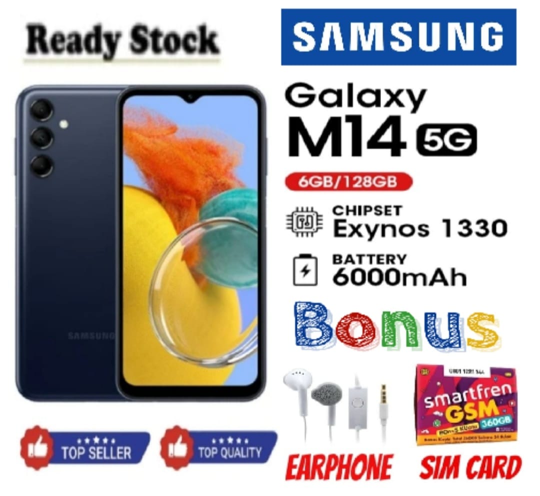 PROMO HP!! Samsung Galaxy M14 5G RAM 6/128GB NFC FULLSET Bergaransi Harga 1,700,000 rupiah*Gratis Ongkir