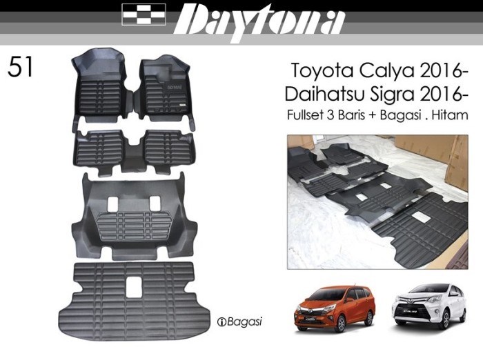 DAYTONA Karpet 5D Toyota Calya 2016- FULL SET - Tanpa Bagasi Harga  1,350,000 Ringgit*Penghantaran Percuma