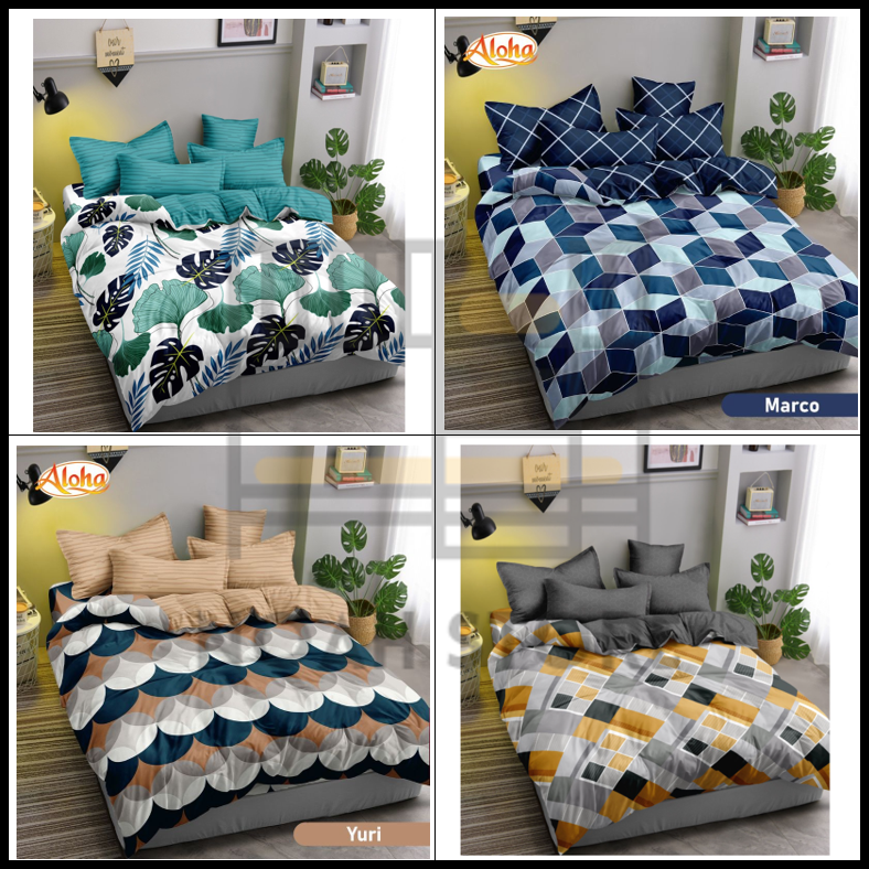 Bedcover Aloha uk. King (180x200)cm & uk. Queen (160x200)cm motif bunga nuansa biru & CNL