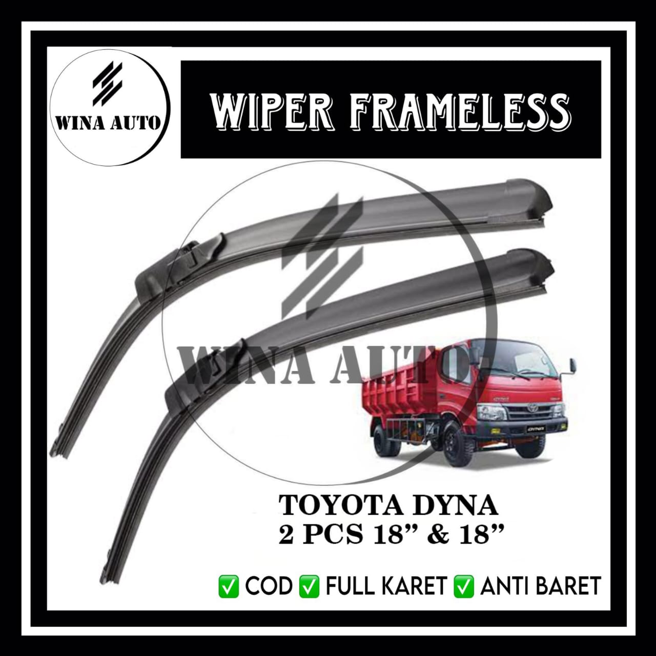Wiper Mobil Depan Kanan Kiri Full Karet anti Baret Truck Toyota Dyna Wiper Frameless 1Set Wina Auto Harga 69,000 rupiah*Gratis Ongkir